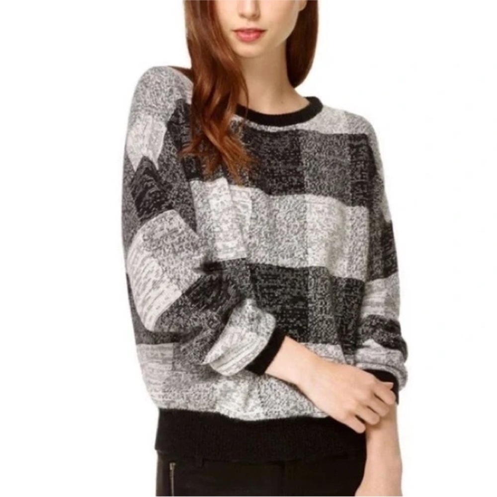 TNA Angora/Cashmere blend black and white plaid sweater. Size XS.